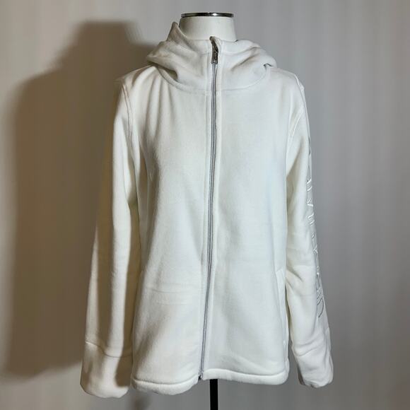 NWD Calvin Klein Performance White Fleece Zip Up Jacket Womens Size Large Hooded - Picture 1 of 12